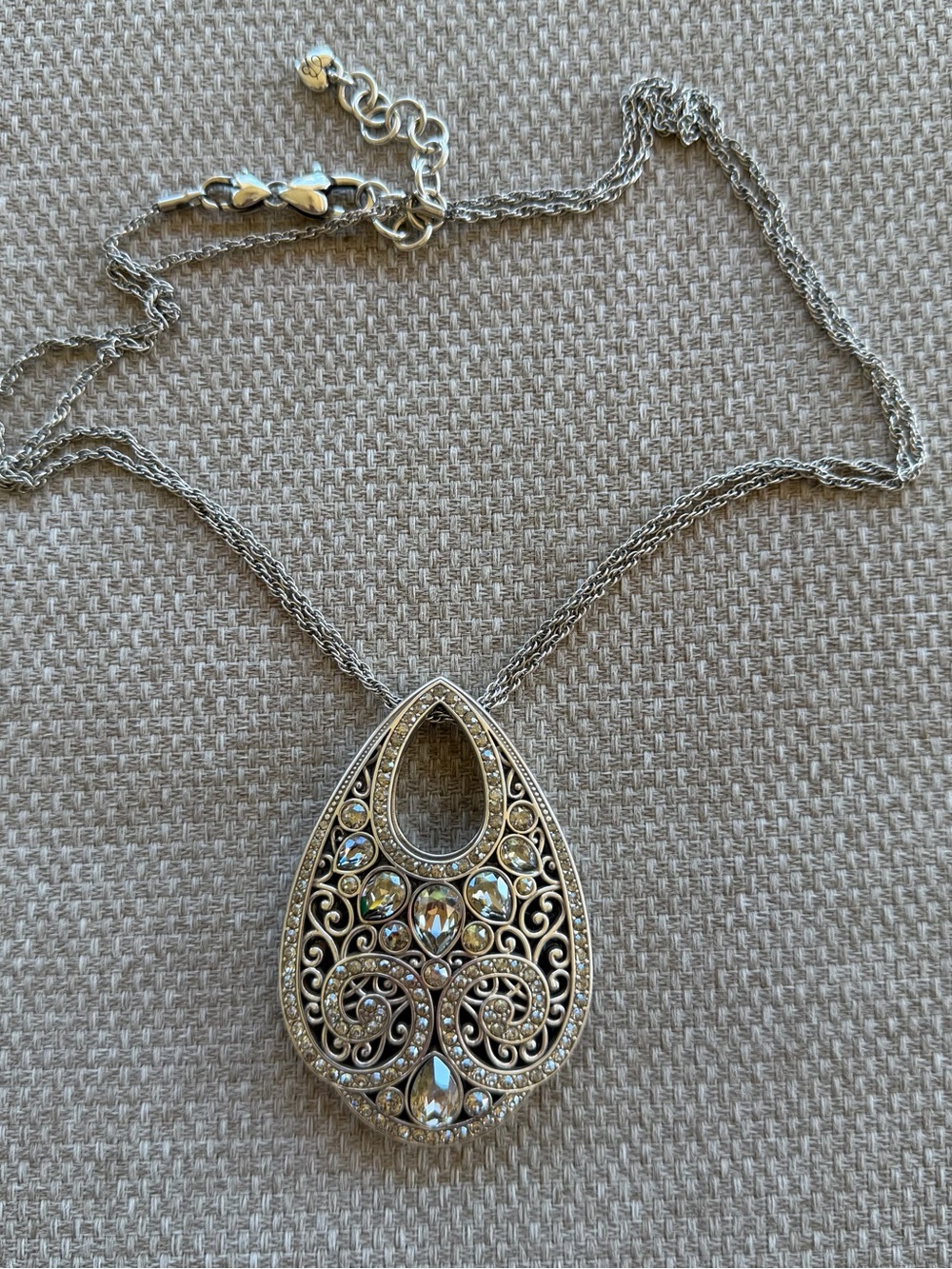 Brighton  MUMTAZ TEARDROP Large Pendant Crystal Silver Necklace
